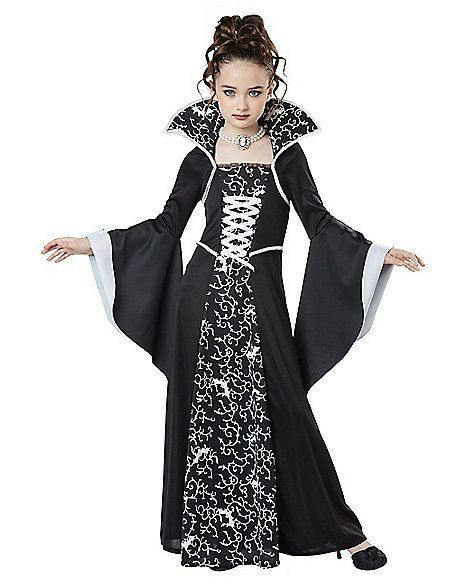 Children's Halloween Costume Witch Retro Lace Up Stand-up Collar Flared Sleeves Printed Maxi Dress