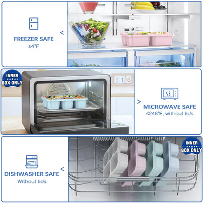 Bento Lunch Boxes, 4 Pack Bento Box, Reusable Lunch Box with 5 Compartments Meal Prep Containers, Snack Containers with Utensils & Transparent Lids, Microwave Dishwasher Safe
