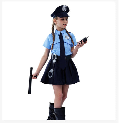 Halloween Children's Dress-up Costume Cute Police Uniform Girls' Slim-fit One-piece Long Sleeves Police Dress
