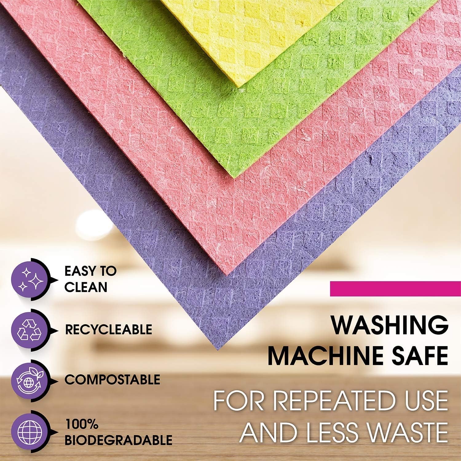 Swedish Dishcloths – Eco-Friendly Reusable Kitchen Towels – 10 Pack Cleaning Cloths for Dishes, Counters & Surfaces – Super Absorbent, Compostable, Zero-Waste Alternative