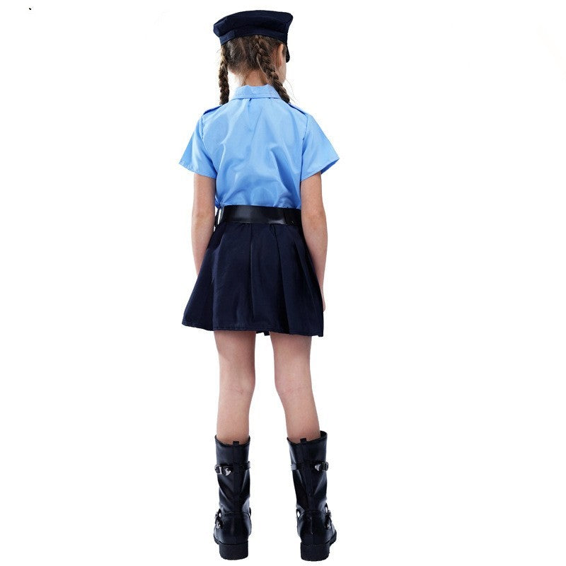 Halloween Children's Dress-up Costume Cute Police Uniform Girls' Slim-fit One-piece Long Sleeves Police Dress