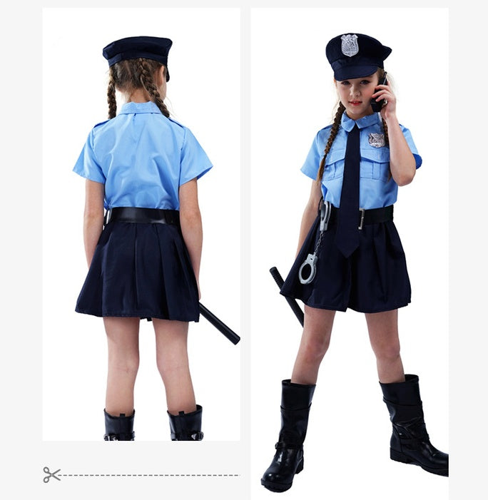 Halloween Children's Dress-up Costume Cute Police Uniform Girls' Slim-fit One-piece Long Sleeves Police Dress