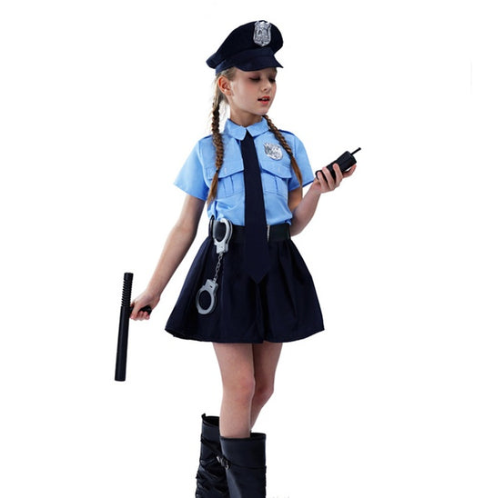 Halloween Children's Dress-up Costume Cute Police Uniform Girls' Slim-fit One-piece Long Sleeves Police Dress