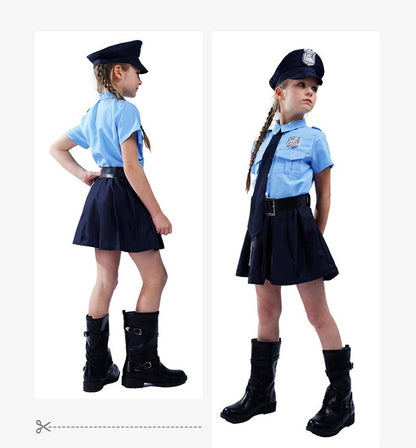 Halloween Children's Dress-up Costume Cute Police Uniform Girls' Slim-fit One-piece Long Sleeves Police Dress